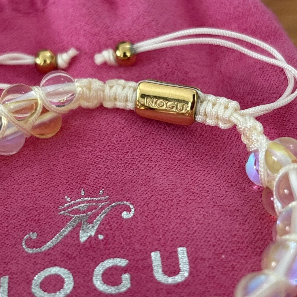 NOGU Double Mermaid Glass Beaded Women's Bracelet Pale Yellow Aurora Adjustable